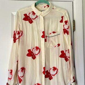 Floral Button Up Shirt - Red Flowers Size 36
